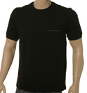 Black Round Neck Cotton T-Shirt With Small Breast Pocket