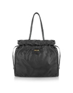 Prada Black Signature Jacquard Nylon Drawstring Tote Bag