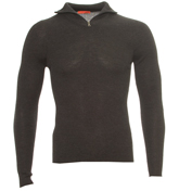 Prada Dark Grey 1/4 Zip Ribbed Sweater