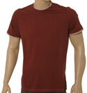 Prada Dark Rust Short Sleeve Cotton T-Shirt With Pale Trim