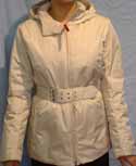 Ladies Cream Hooded 3/4 Length Jacket With Belt