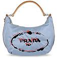Prada Light Blue Nylon and Leather Stencil Logo Hobo Bag