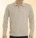 Mens Grey 1/4 Zip Long Sleeve Polo Shirt