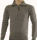 Prada Mens Prada Grey 1/4 Zip Wool Sweater With Leather Elbow Pads