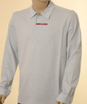Prada Mens Prada Pale Blue Long Sleeve Cotton Polo Shirt With Concealed Pocket