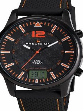 Precision Mens Quartz Watch with Black Dial Analogue - Digital Display and Black Silicone Strap PREW1109