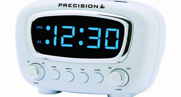 Precision Radio Controlled Retro LED Display Alarm Clock, White/ Blue