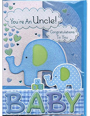 New Baby Boy Card - Youre An Uncle Congratulations To You - Lovely Quality New Baby Nephew Card.