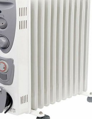 Prem-I-Air 2.5kW Model 11 Fin Oil Filled Radiator with Adjustable Thermostat, 3 heat settings 