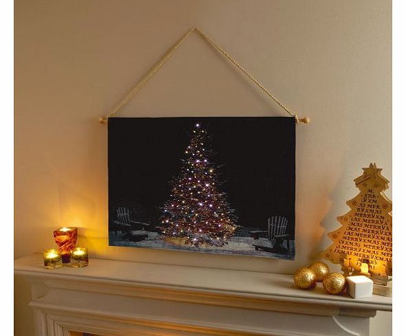 Premier Decorations Premier Dec - 70cm x 50cm Tapestry with LED Fibre Optic - Tree with Snow