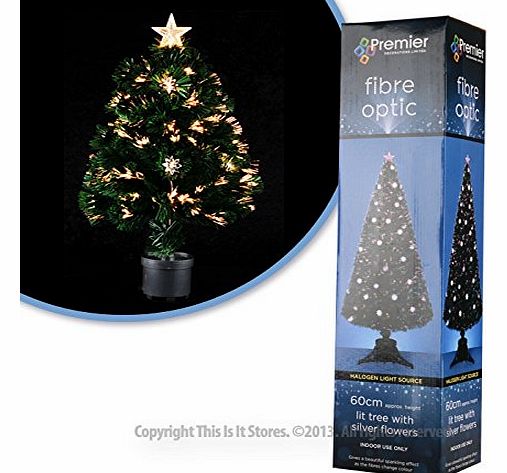 Fibre Optic Christmas Tree with Silver Flowers 60cm