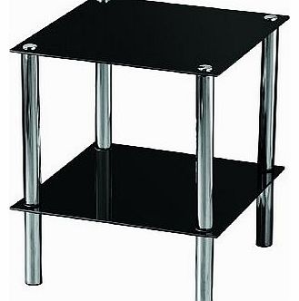 Premier Housewares 2 Tier End Table with Black Glass Shelves and Chrome Frame - 47 x 39 x 39 cm