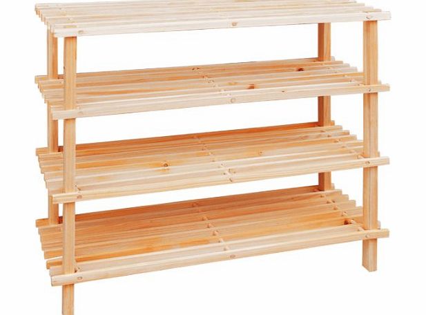 Premier Housewares 4 Tier Slatted Wooden Shoe Rack - 68 x 74 x 26 cm