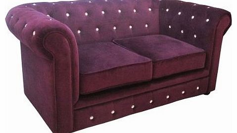 Premier Housewares Chesterfield 2 Seat Sofa Velvet with Diamantes - 90 x 155 x 73 cm - Purple