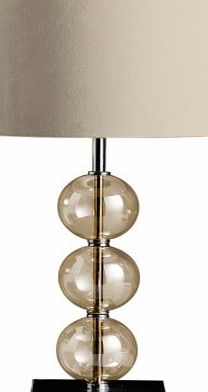 Mistro Table Lamp with 3 Amber Glass Balls Chrome Base and Cream Faux Suede Shade