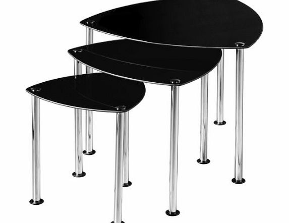 Premier Housewares Nest of 3 Tables with Black Glass Top and Chrome Legs - 43 x 48 x 48 cm