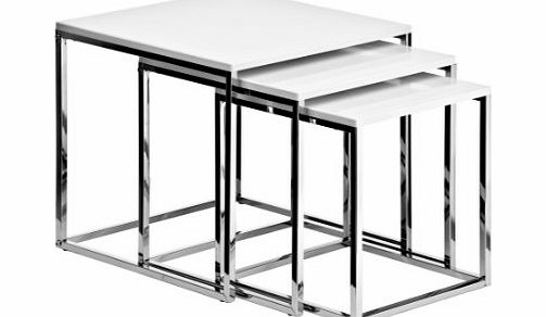 Premier Housewares Nest of 3 Tables with Chrome Frame - 42 x 40 x 40 cm - White