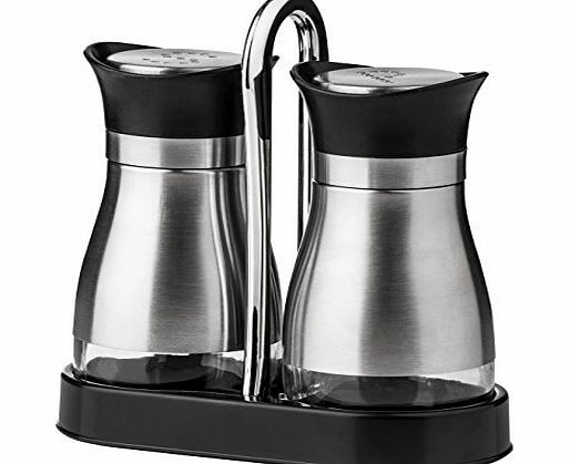 Premier Housewares Salt and Pepper Shaker Set with Stand - Stainless Steel