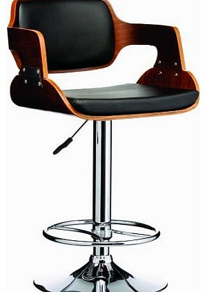 Premier Housewares Walnut Wood and Leather Effect Bar Chair - 89 - 110 x 39 x 46 cm - Black