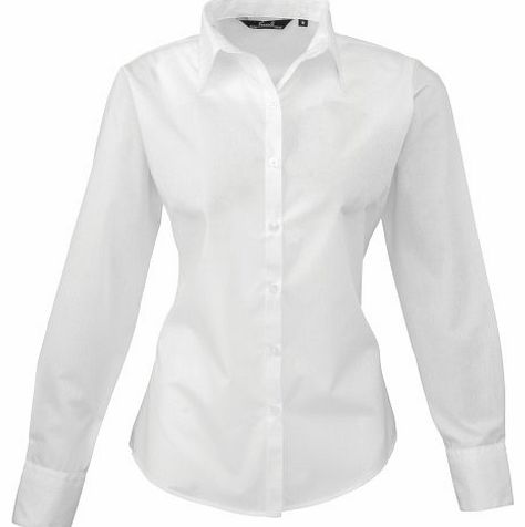 Premier Womens/Ladies Poplin Long Sleeve Blouse / Plain Work Shirt (10) (White)