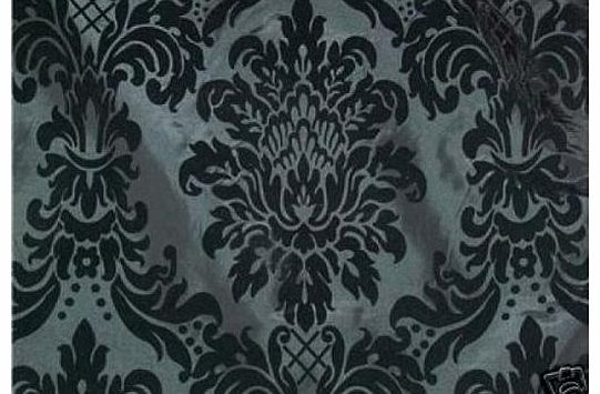 BLACK velvet flock DAMASK on BLACK Silk Taffeta Velvet Flock Curtains Roman Blinds/ Bed Spread furnishings Celebrity FABRIC Per Metre - PER METRE