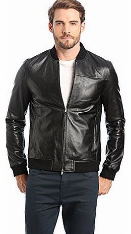 Mens Gaston Bomber Leather Long Sleeve Jacket, Black, X-Large
