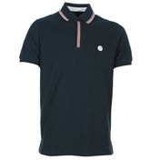 Pretty Green Navy Fly Front Pique Polo Shirt