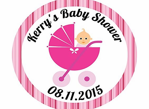 Pretty Little Stickers 50 x 3cm Pink PERSONALISED Baby Girl Pram Baby Shower Stickers Favours/Save The Date/Invites