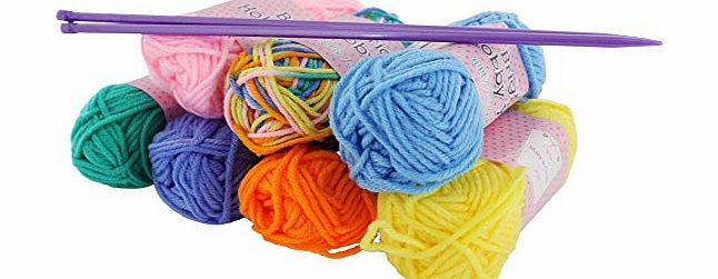 pricep Craft Knitting Starter Kit 5mm Needles Colour 7 Balls of Wool Hobby Yarn Set 20g