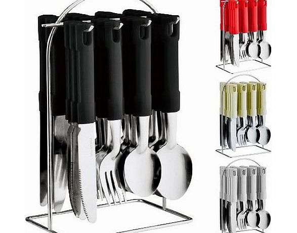 Prima 24 PC CUTLERY SET HIGH QUALITY STAINLESS STEEL WITH STAND ON RACK (BLACK)