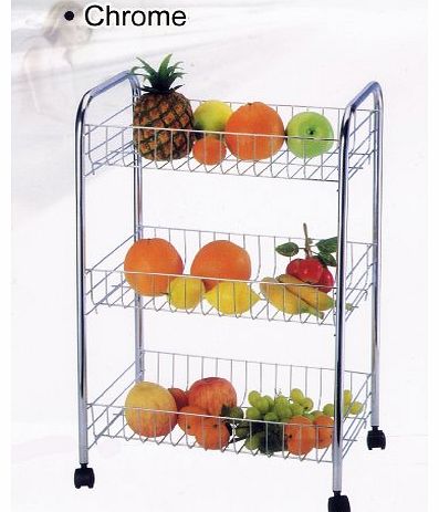 Prima 3 TIER CHROME FRUIT VEGETABLE RACK WHEELS STORAGE STAND CART TROLLEY KITCHEN (CHROME)