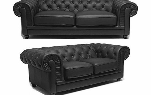 prima sofas Chesterfield 2 Seater Black Leather Sofa
