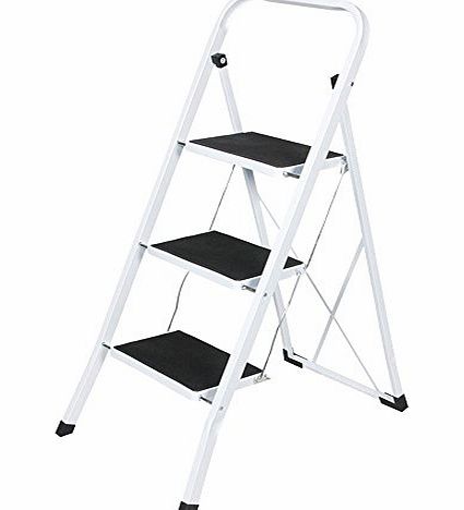 PRIME FURNISHING Step Ladder - Foldable Metal Ladder With Rubber Anti Slip Tread Mats (3 Step Ladder)
