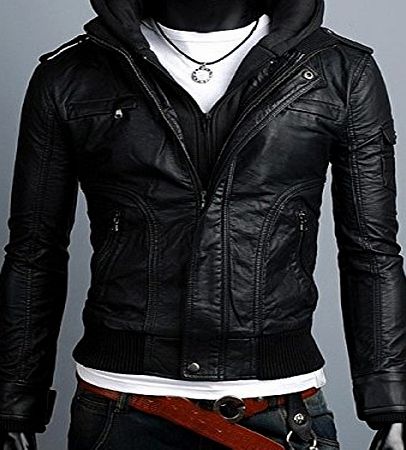 hot sales mens leather jacket PU biker jacket Vintage Motorcycle jacket all sizes (T4-BLACK, Small)