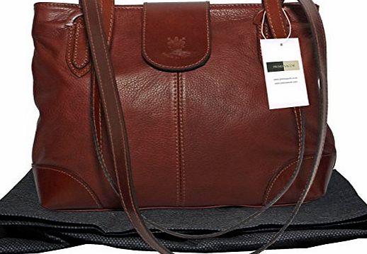 Primo Sacchi Genuine Italian Soft Leather, Mid Brown Long Handled Hand Bag or Shoulder Bag. Includes a Protective Dust Bag.