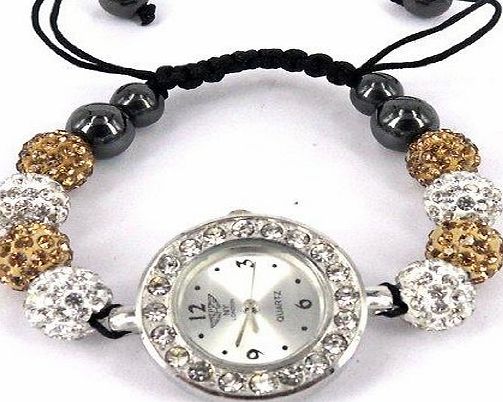 Prince London Shamballa style bracelet watch with sparkling clay crystal disco balls - CWWK1 white / silver