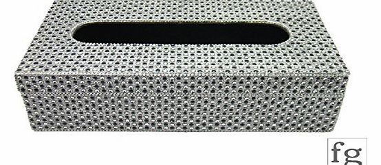 Princess Hannah Silver amp; Black Sparkle diamante Lac decorated Wooden Tissue Box 25.5cm 14cm x 7cm