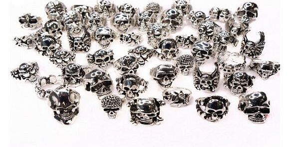Princess-J Wholesale lot of 50 Crossbones Pirate Gothic Punk Biker Skull Halloween Rings