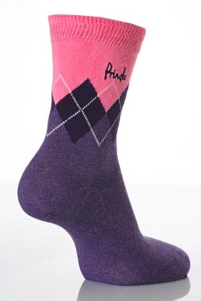 Ladies 2 Pair Pringle Charlotte Argyle Patterned Socks In 10 Colours Purple Marl