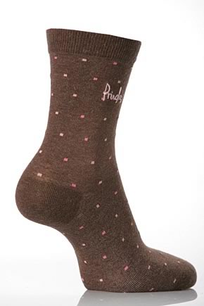 Ladies 2 Pair Pringle Dorothy Small Dots Pattern Sock In 7 Colours Snow