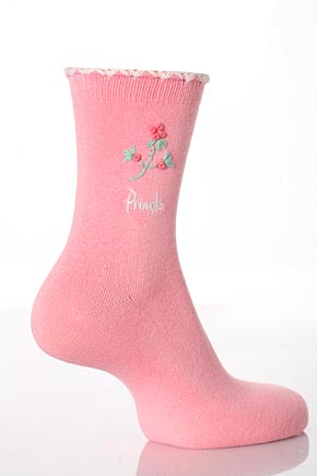 Pringle Ladies 2 Pair Pringle Katie Floral Handstitched Design Socks In 8 Colours Black