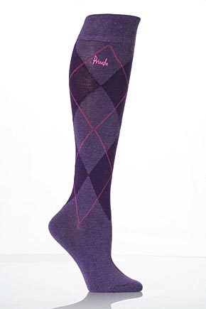 Pringle Ladies 2 Pair Pringle Katrina Diamond Argyle Pattern Knee High Socks In 4 Colours Driftwood