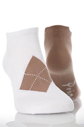 Ladies 2 Pair Pringle Livy Argyle Trainer Sock White / Taupe