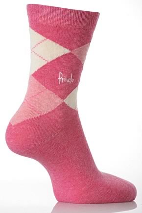 Ladies 2 Pair Pringle Louise Argyle Ankle Socks In 8 Colours Chocolate Marl