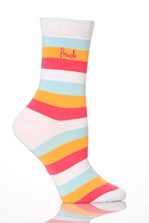 Pringle Ladies 2 Pair Pringle Mel Block Stripe Socks In 8 Colours Pink