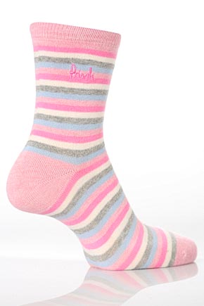 Pringle Ladies 2 Pair Pringle Melissa Multicoloured Striped Socks Pink