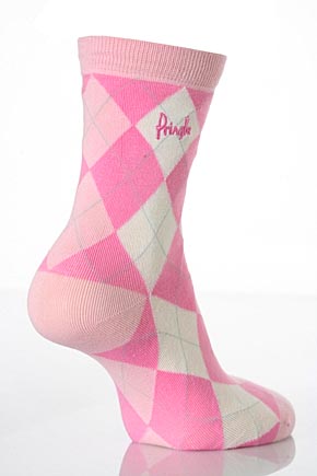 Ladies 2 Pair Pringle Rachael New Argyle Pattern Socks In 3 Colours Pink