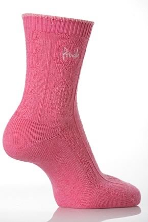 Ladies 2 Pair Pringle Sally Tonal Basket Weave Cotton Sock In 5 Colours Cranberry Marl
