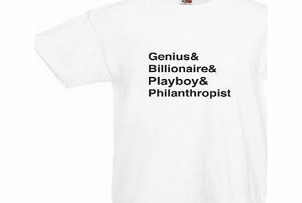Genius Billionaire Playboy Philanthropist, Tony Stark inspired Kids Printed T-Shirt White / Black 5-6 Years