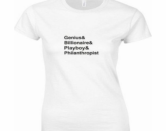 Print Wear Clothing Genius Billionaire Playboy Philanthropist, Tony Stark inspired Ladies Printed T-Shirt White / Black S = 6-8